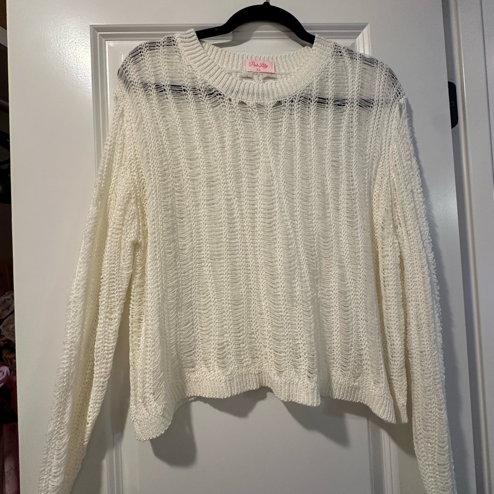 Pink Lilly - Chic White Open Weave Sweater for Women